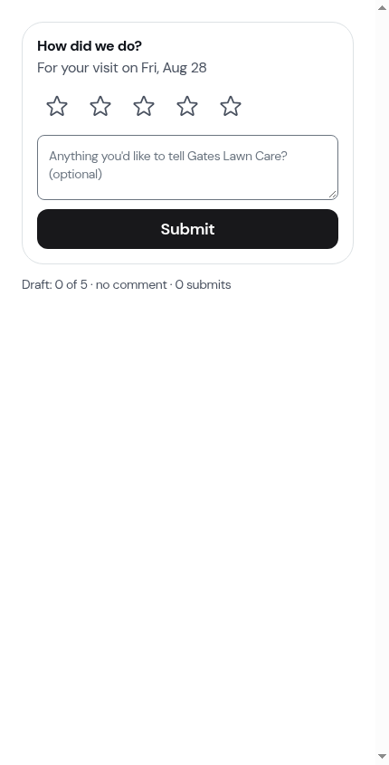 The rating card before it's submitted