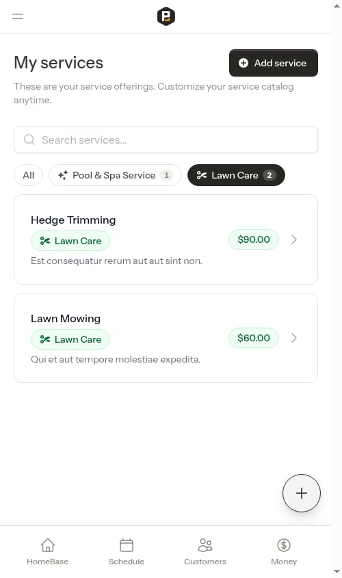 Catalog filtered to Lawn services