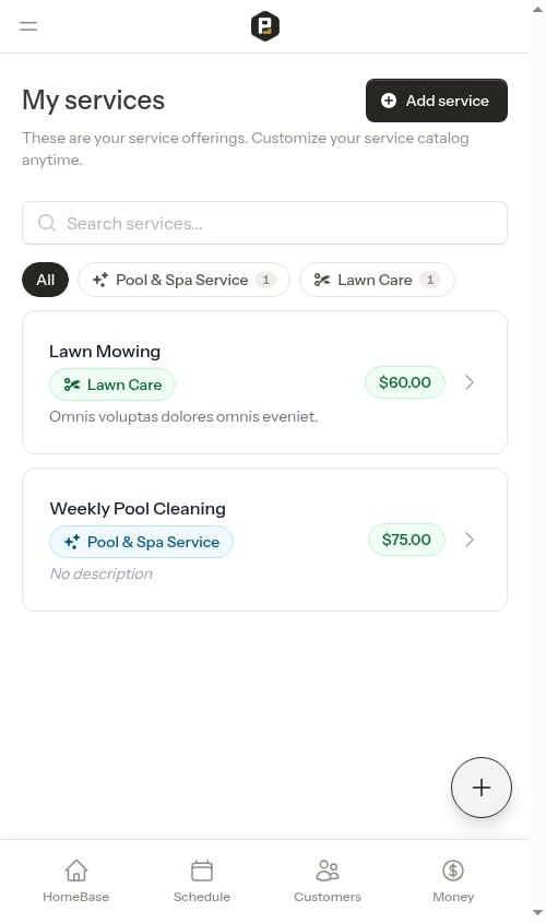 All pill selected, showing every service again