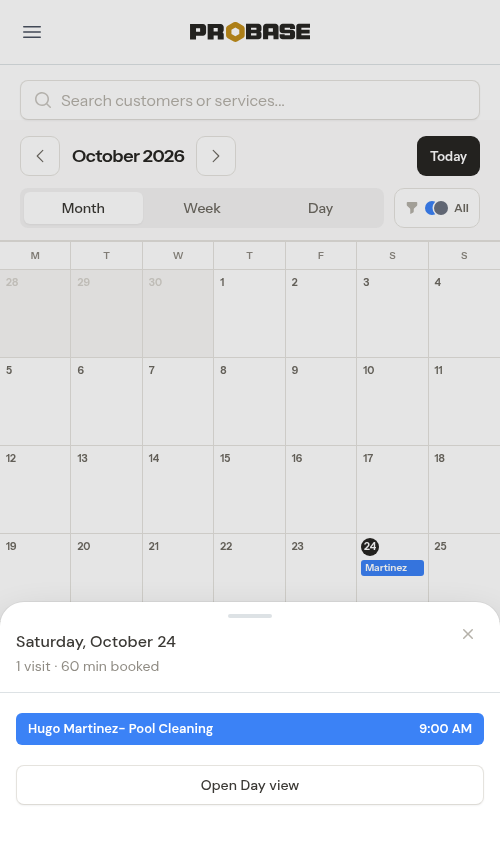 Day overview opened from a month day