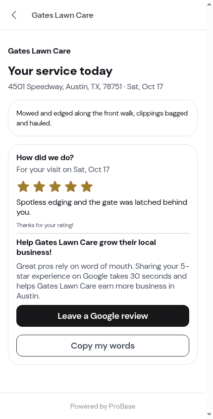The Google request on a 5-star report