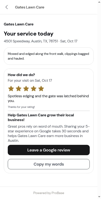 The Google request on a 5-star report