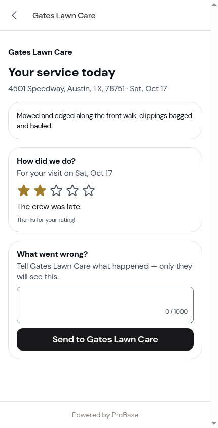 The What went wrong? box on a low rating