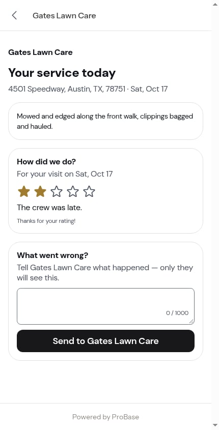 The What went wrong? box on a low rating