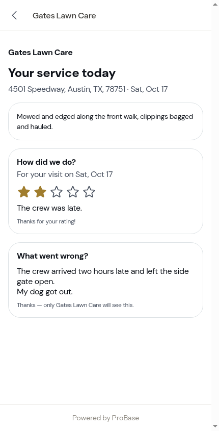 Private feedback sent