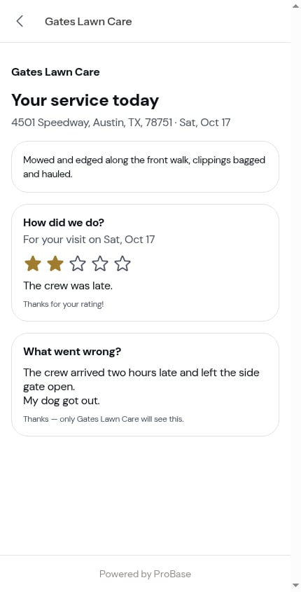 Private feedback sent