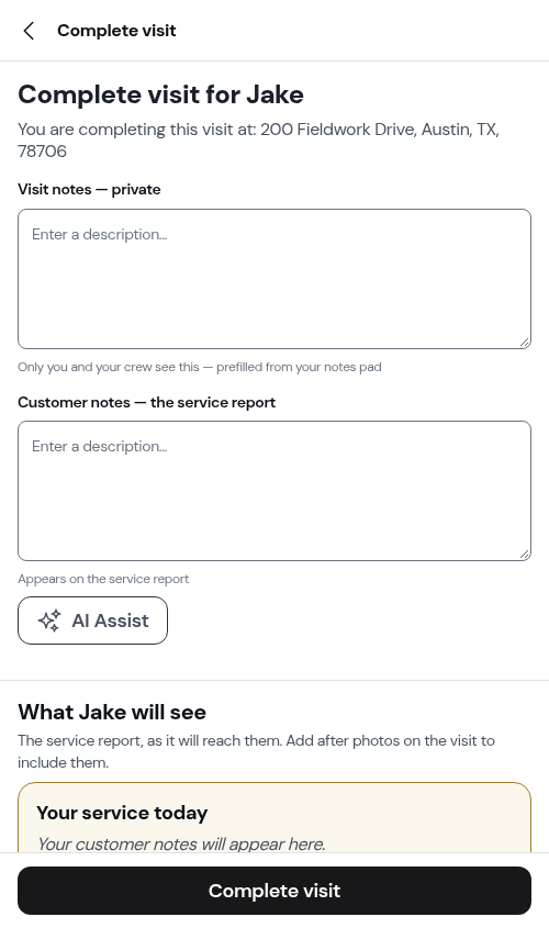 Job completion form