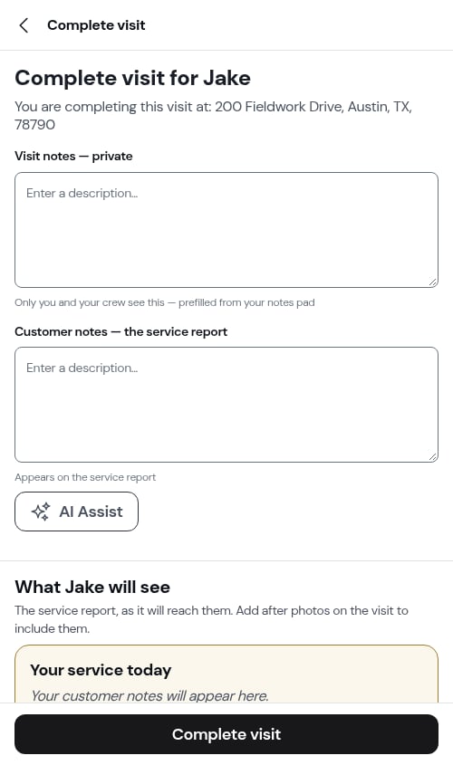 Job completion form