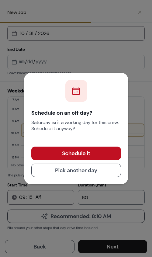 The off-day question in the job wizard