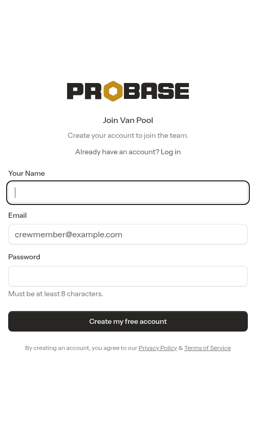Registration page