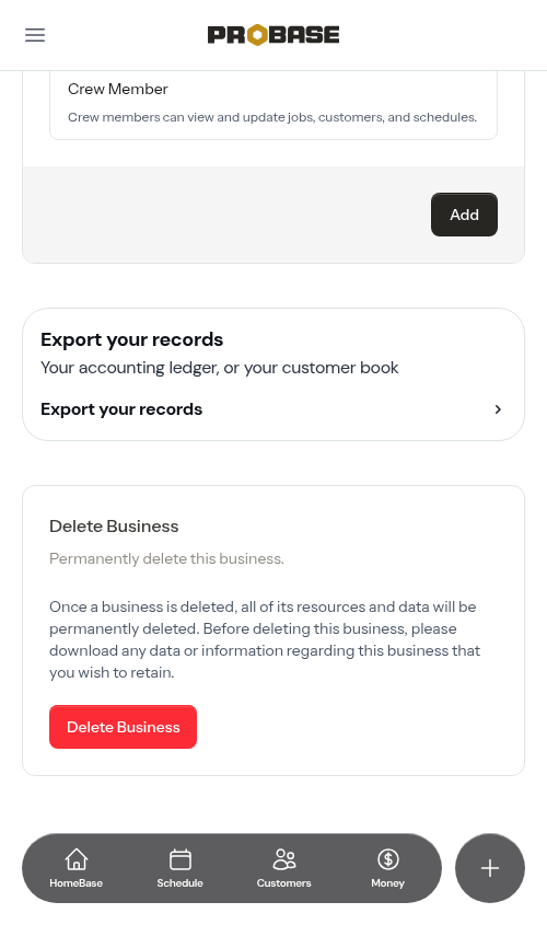 The Export your records card