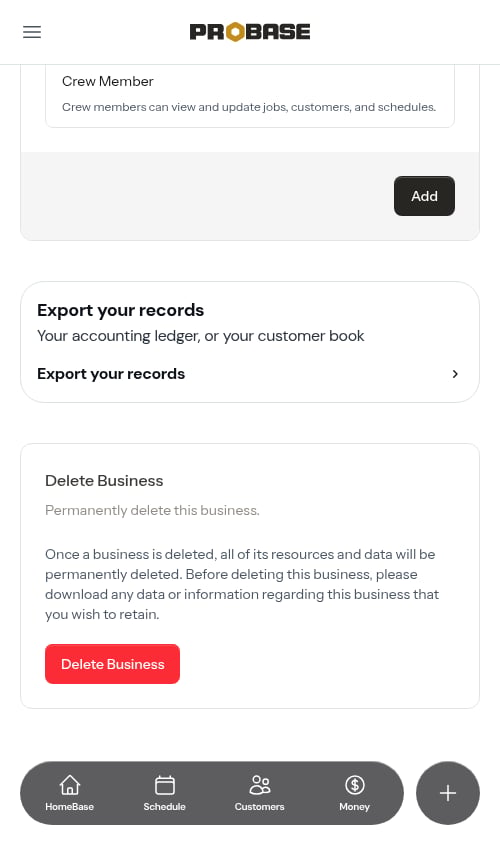 The Export your records card