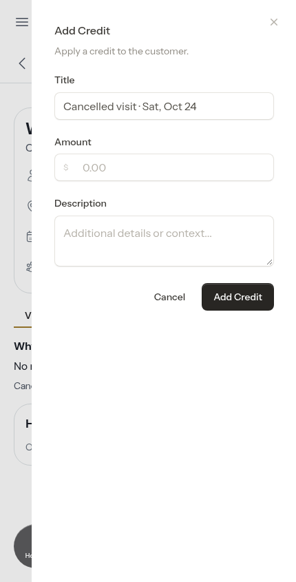 The credit form prefilled from the cancel