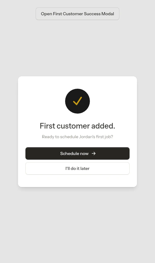 First customer added success modal