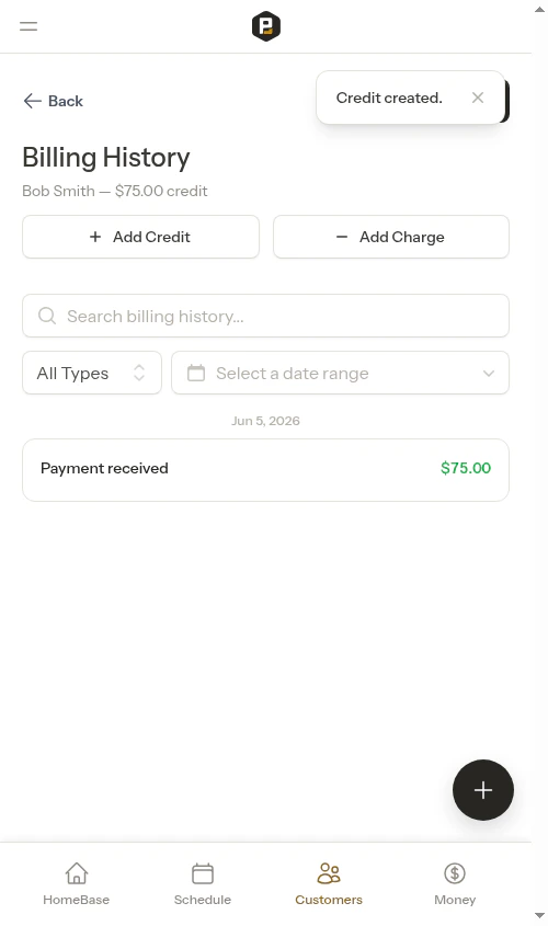 Credit created in billing history