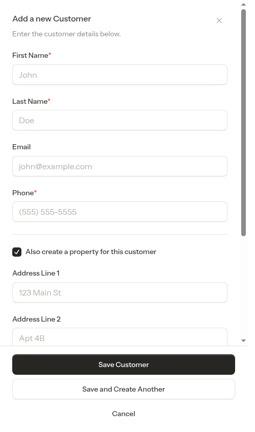 Customer create modal