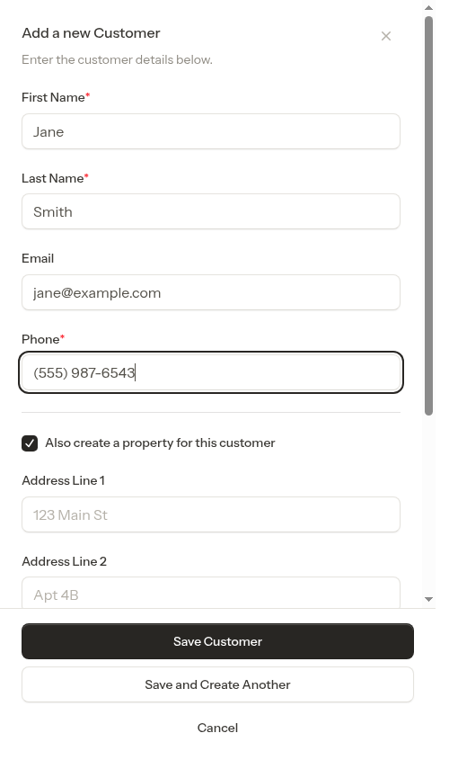 Customer form filled