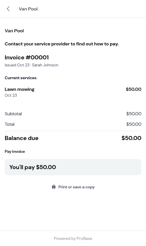 Customer invoice with the neutral heading and no due date