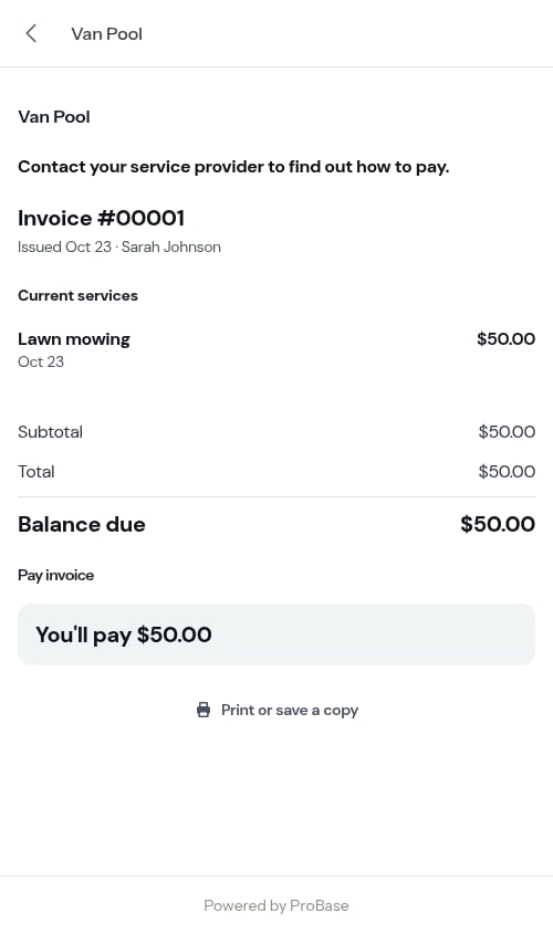 Customer invoice with the neutral heading and no due date