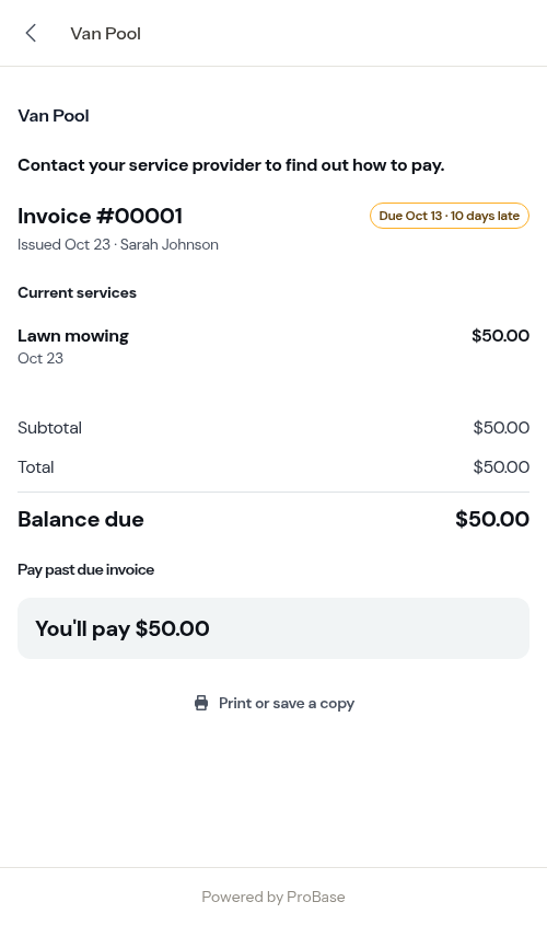 The same invoice once past-due wording is turned on