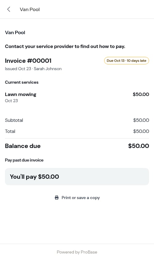 The same invoice once past-due wording is turned on