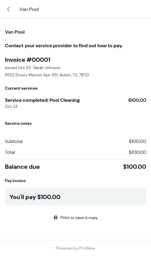 Customer landing straight on the invoice page with the rating step turned off