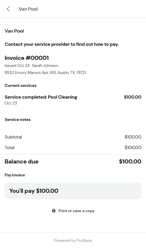 Customer landing straight on the invoice page with the rating step turned off