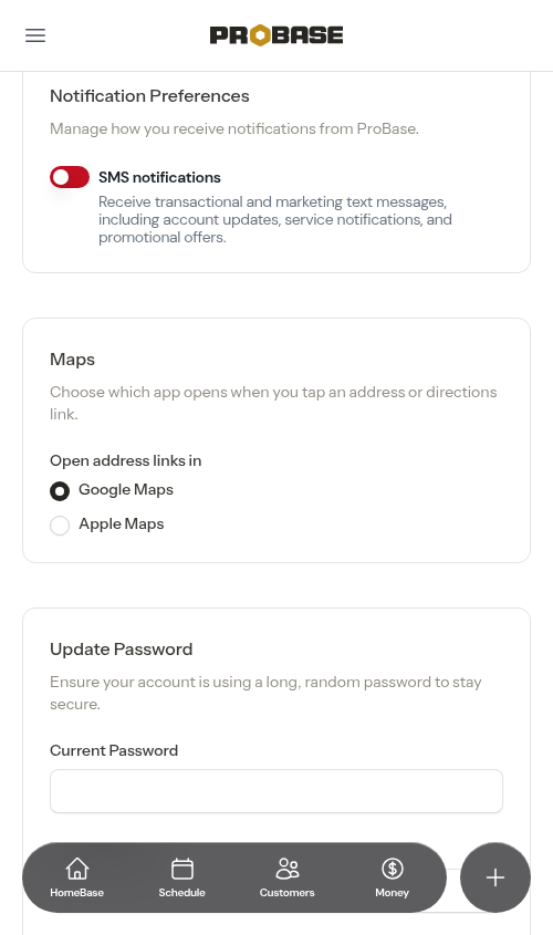 SMS notifications turned off