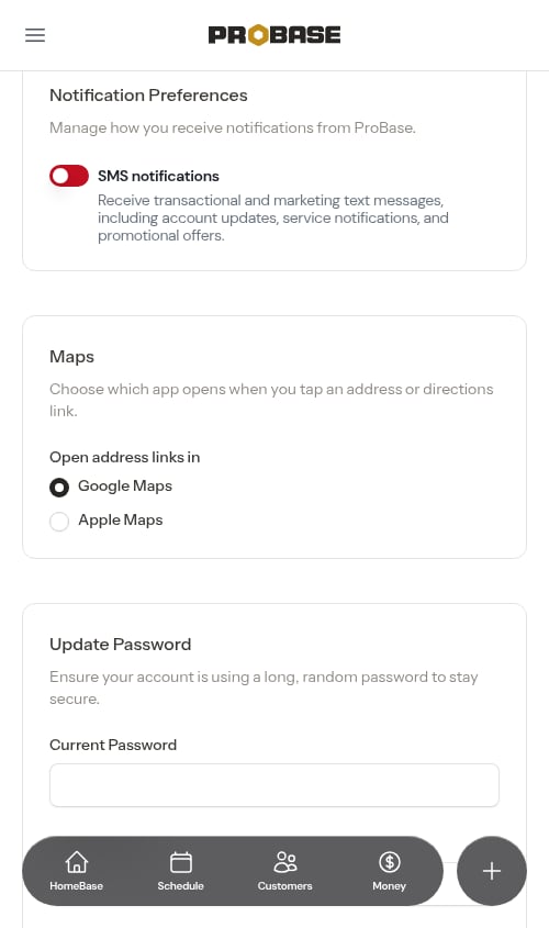 SMS notifications turned off