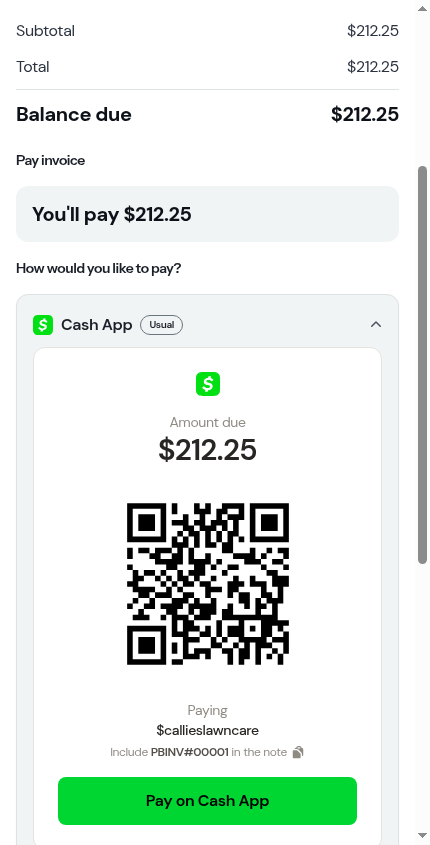 How would you like to pay, with Cash App marked Usual
