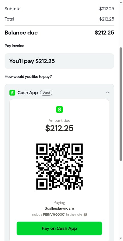 How would you like to pay, with Cash App marked Usual