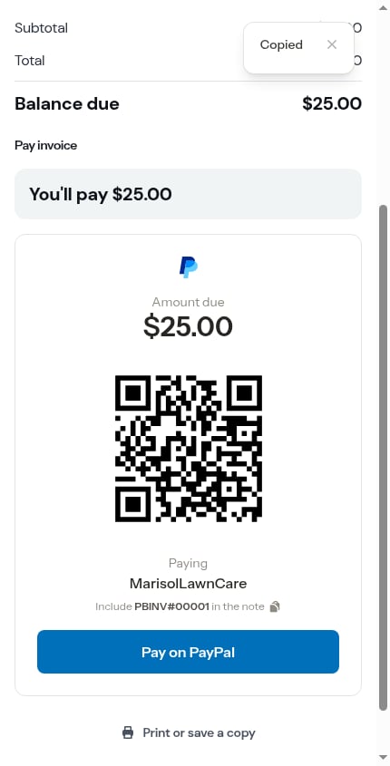 Tapping the note line copies the invoice number