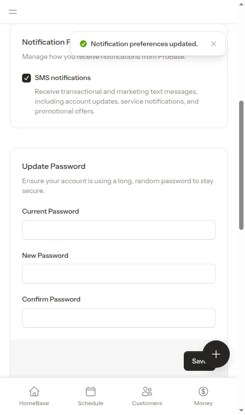 SMS notifications turned on
