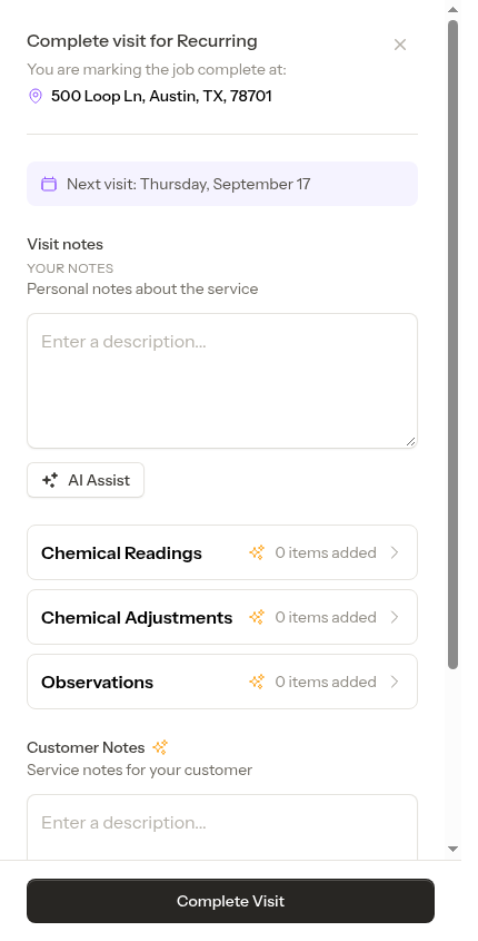 Completion form confirming the next visit is already booked