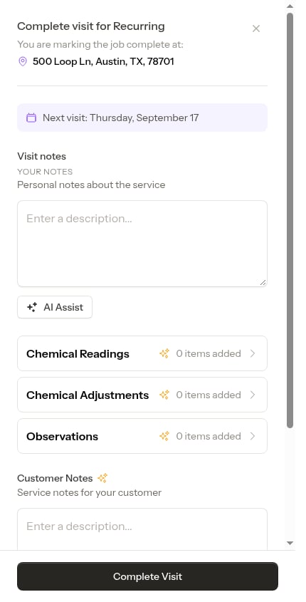 Completion form confirming the next visit is already booked
