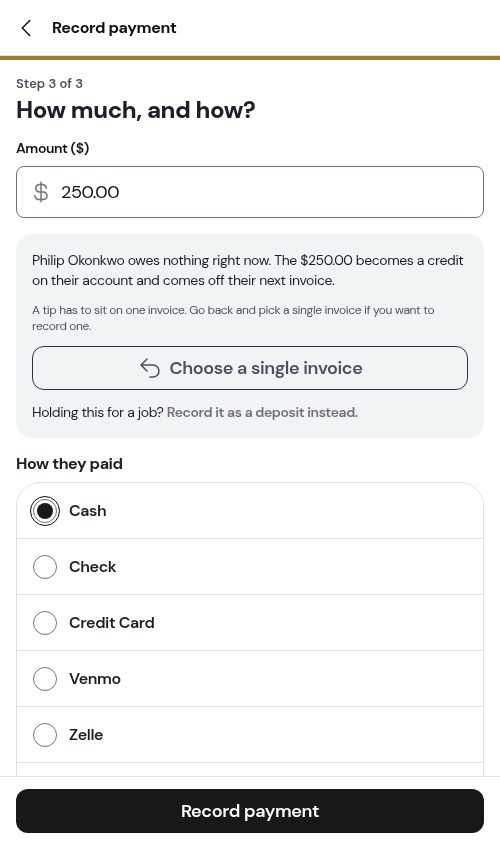The offer to record a deposit