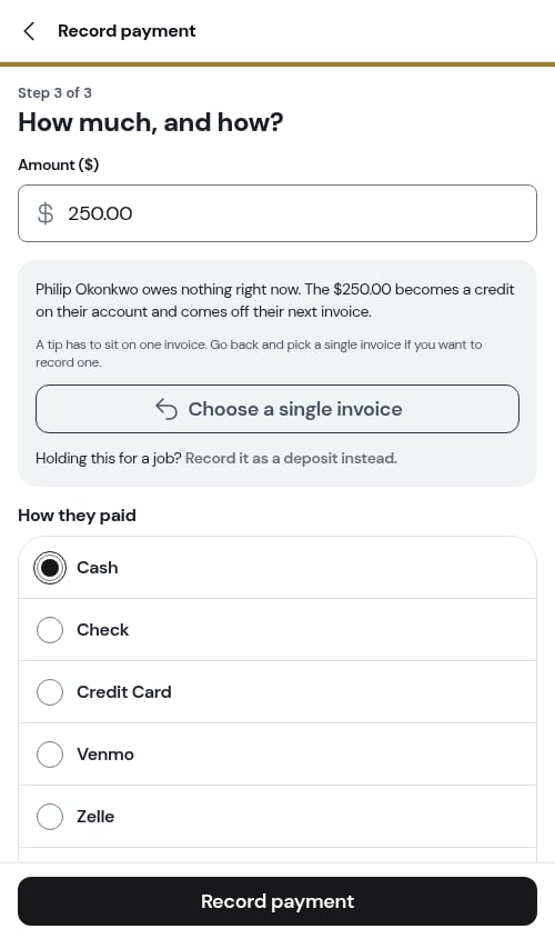 The offer to record a deposit