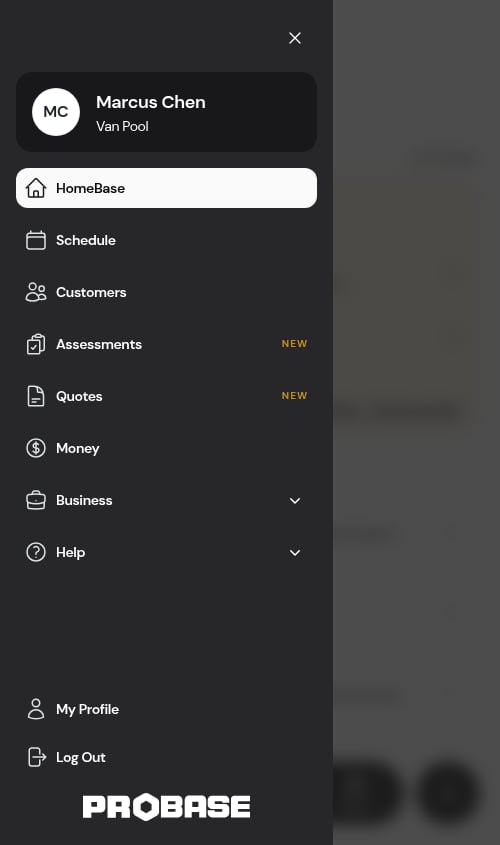 The Assessments and Quotes items in the navigation drawer