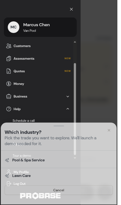 Tour a demo in the Help group of the navigation menu, below Support