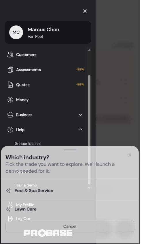 Tour a demo in the Help group of the navigation menu, below Support
