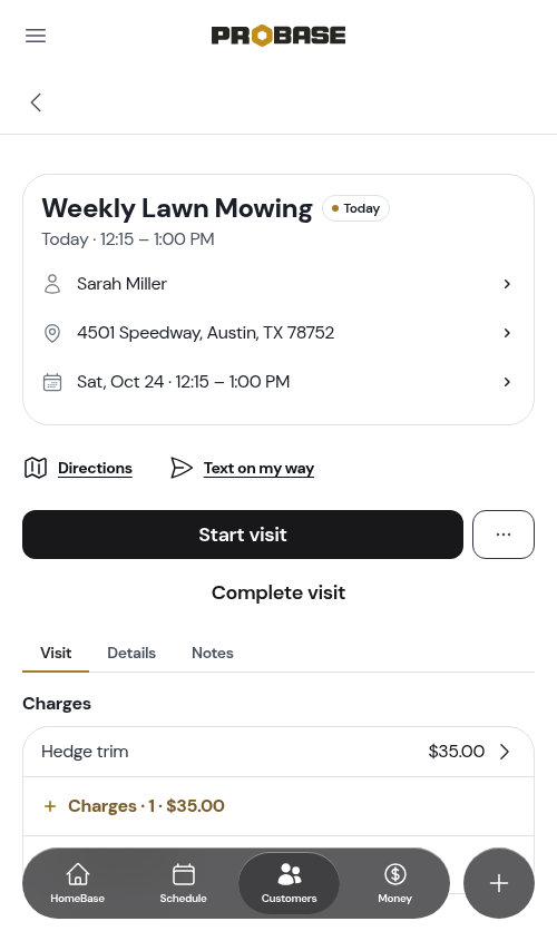 The Visit tab with a charge on it