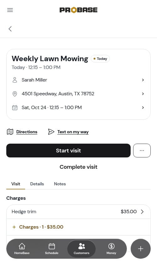 The Visit tab with a charge on it