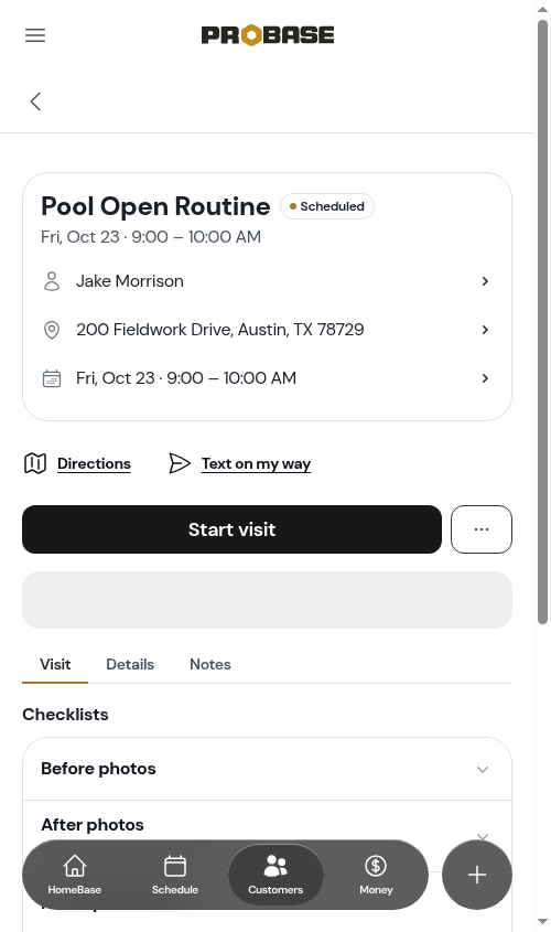 The Checklists card on the Visit tab