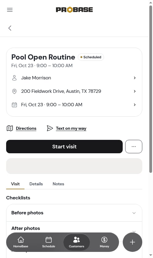 The Checklists card on the Visit tab