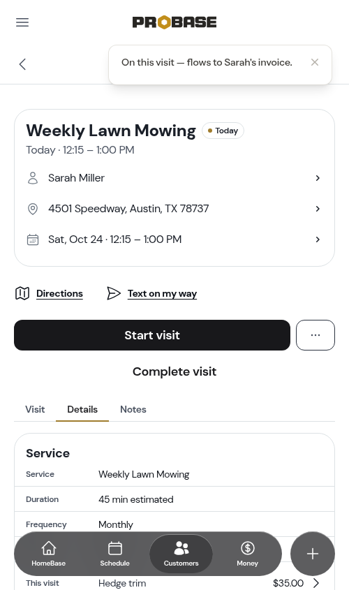 The Details tab showing This visit charges