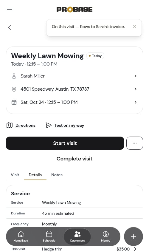 The Details tab showing This visit charges