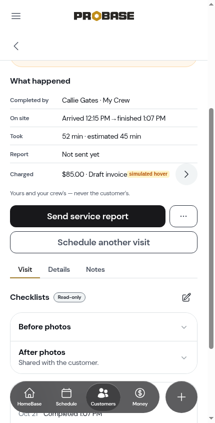 The Charged row opening its invoice