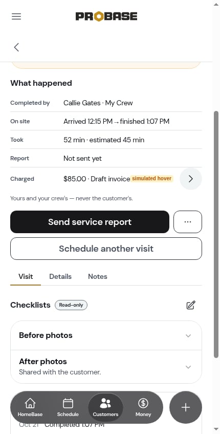 The Charged row opening its invoice