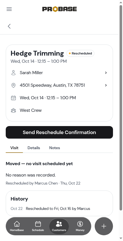 A rescheduled visit with nothing booked in its place