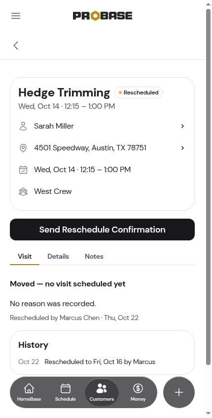 A rescheduled visit with nothing booked in its place